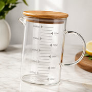 Heat-resistant glass measuring cup for cooking and baking