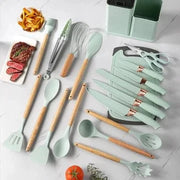 19-piece silicone kitchen utensil set with holder
