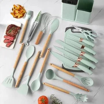 19-piece silicone kitchen utensil set with holder