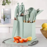 Silicone kitchen tools with organized countertop holder