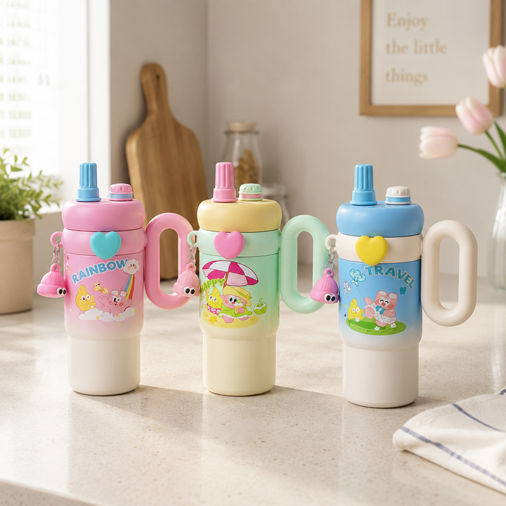 850ml 316 Stainless Steel Kids Bottle with Sip & Straw Lid