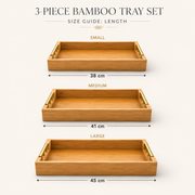 3-Piece Bamboo Serving Tray Set with Gold Handles