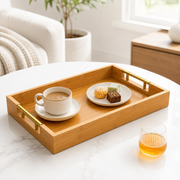 3-Piece Bamboo Serving Tray Set with Gold Handles