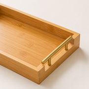 3-Piece Bamboo Serving Tray Set with Gold Handles