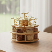 ClearGlass 7-Piece Rotating Storage Jar Set with Bamboo Stand