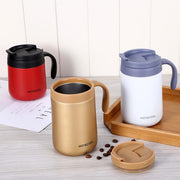 Double-layer stainless steel coffee mug with screw lid