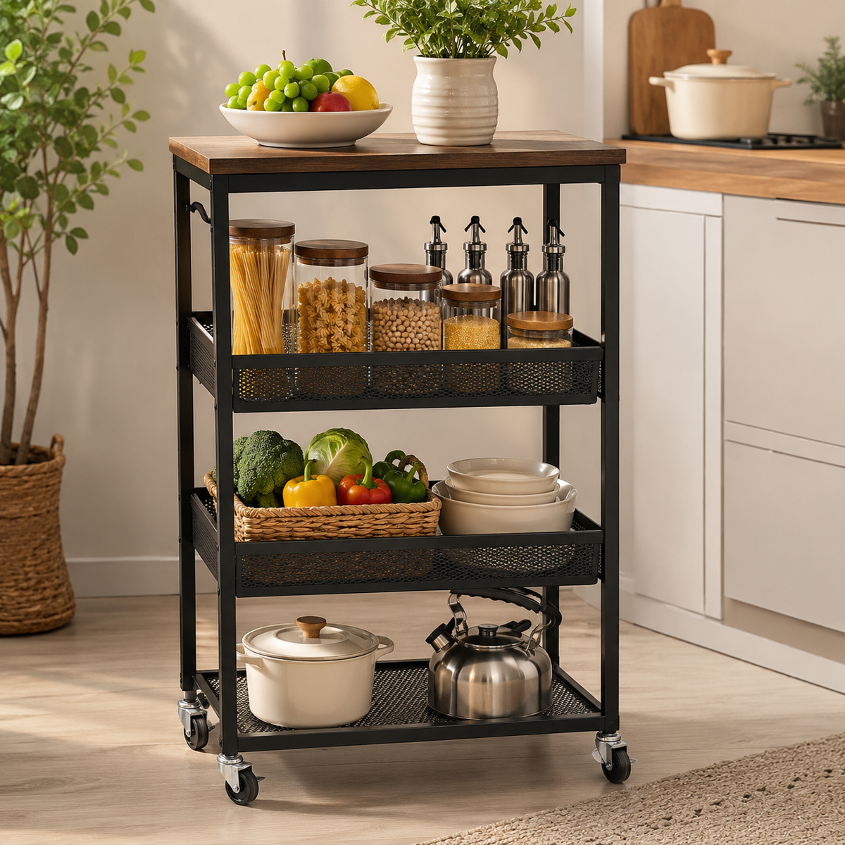 3 TIER METAL ROLLING STORAGE CART