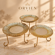 Set Of Three Decorative Plastic Platters With Metal Stands