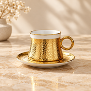 Hammered Gold Patterned Coffee Cup and Saucer Set