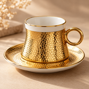 Hammered Gold Patterned Coffee Cup and Saucer Set