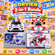 2-in-1 Police Car & Fighter Helicopter Toy Bundle for Kids