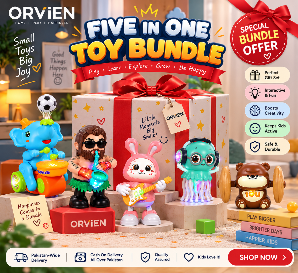 5-in-1 Electric Toy Bundle | Musical Dancing Toys Set with Lights & Sound for Kids