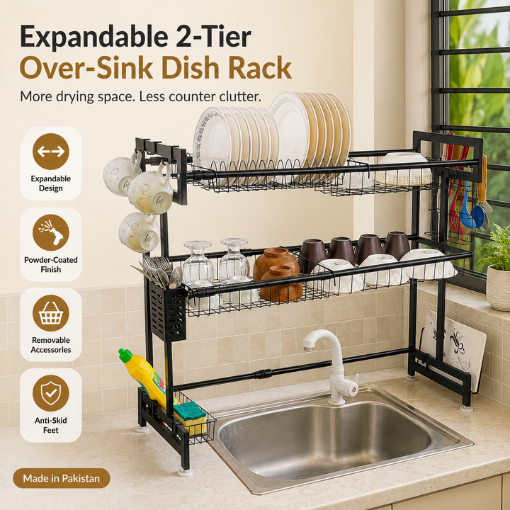 Expandable 2-Tier  OverSink Dish Drying Rack By Matrix