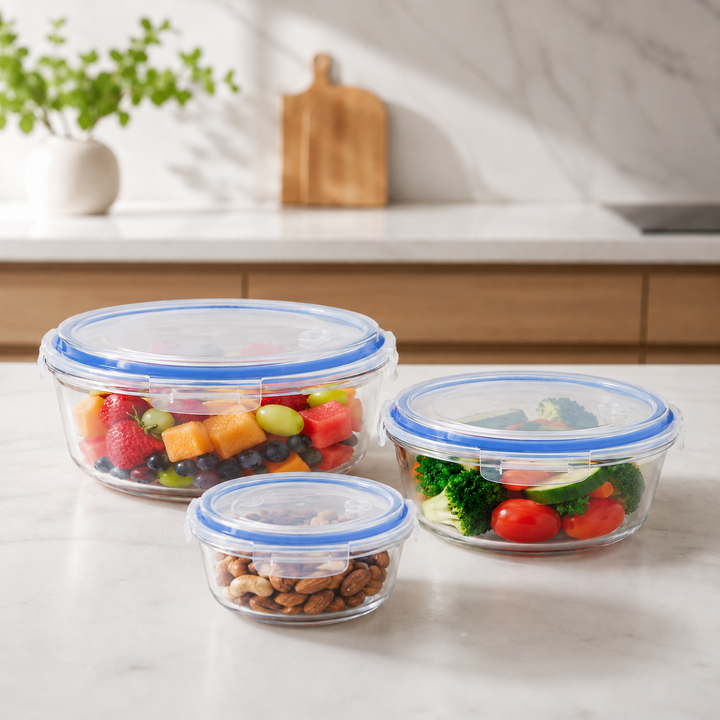 3-Piece Round Glass Food Storage Container Set