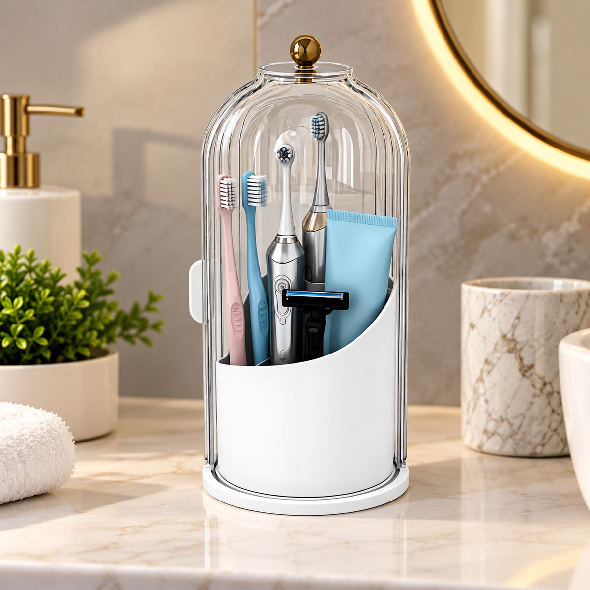 360° Rotating Dustproof Toothbrush Holder & Bathroom Organizer