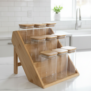 3-Tier Bamboo Spice Rack with 9 Glass Jars