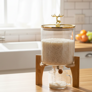 Bamboo stand glass dispenser for rice pulses and oats