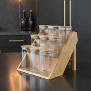3-Tier Bamboo Spice Rack with 9 Glass Jars