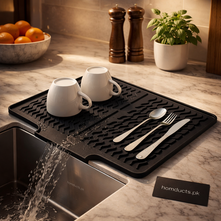 Premium Silicone Sink Drying Mat with Drain Spout – Anti-Slip Kitchen Dish Drainer Tray (New Imported Quality Big Size) (76 × 47 cm)