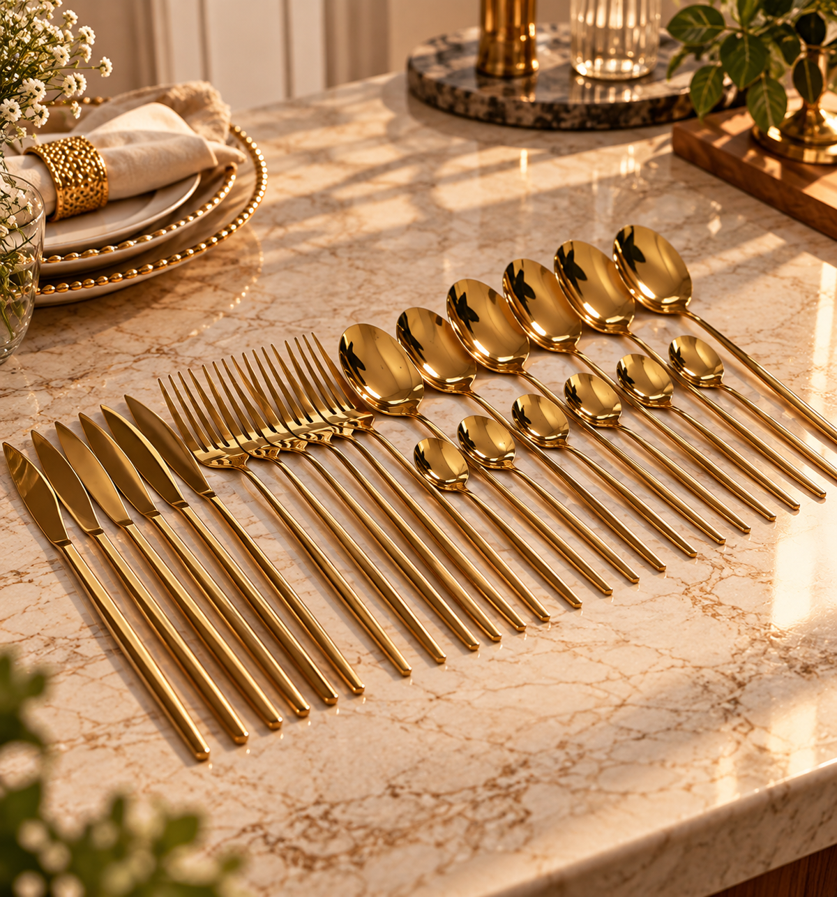 Golden Luxe Cutlery Set - 24 Pcs