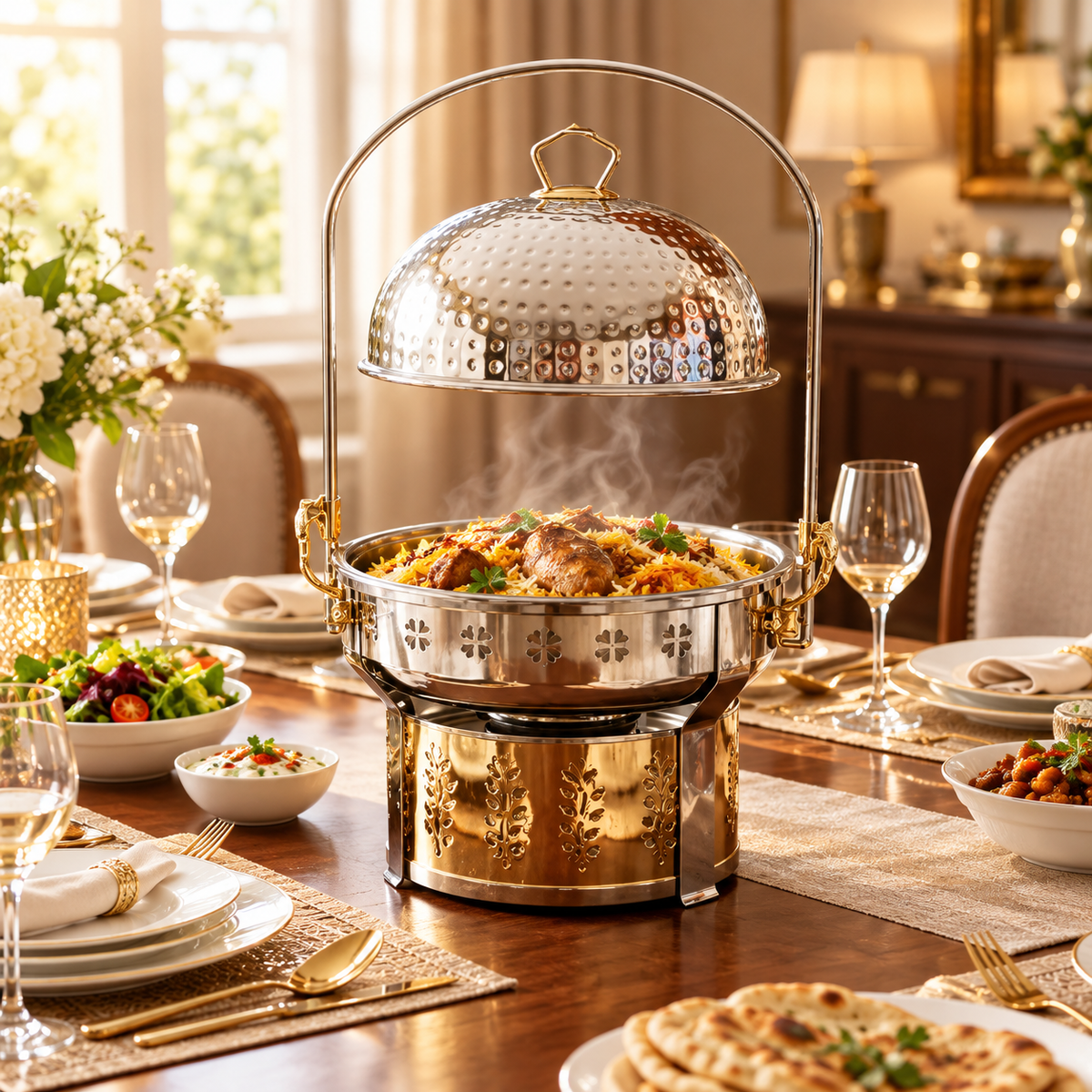 Decorative Serving Food Warmer With Lid And Stand
