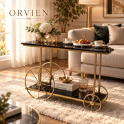 Wheel Console Cart With Marble Looking Top