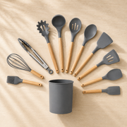 12-Piece Silicone Cooking Utensil Set with Wooden Handles | Heat Resistant Non-Stick Kitchen Tools