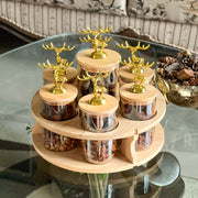 ClearGlass 7-Piece Rotating Storage Jar Set with Bamboo Stand