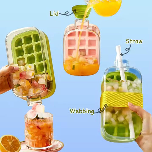2-in-1 ice maker water bottle with straw