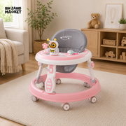 ADJUSTABLE BABY WALKER WITH PLAY TRAY - PINK