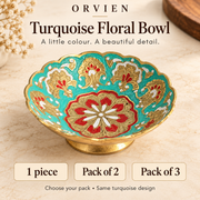 Turquoise floral décor bowl with gold-tone scalloped edge and options for 1, 2 or 3 pieces.
