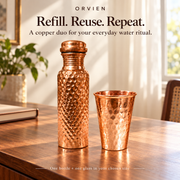 500 ml copper bottle and hammered glass set — reuse. Representative glass shown; select glass height on the product page.