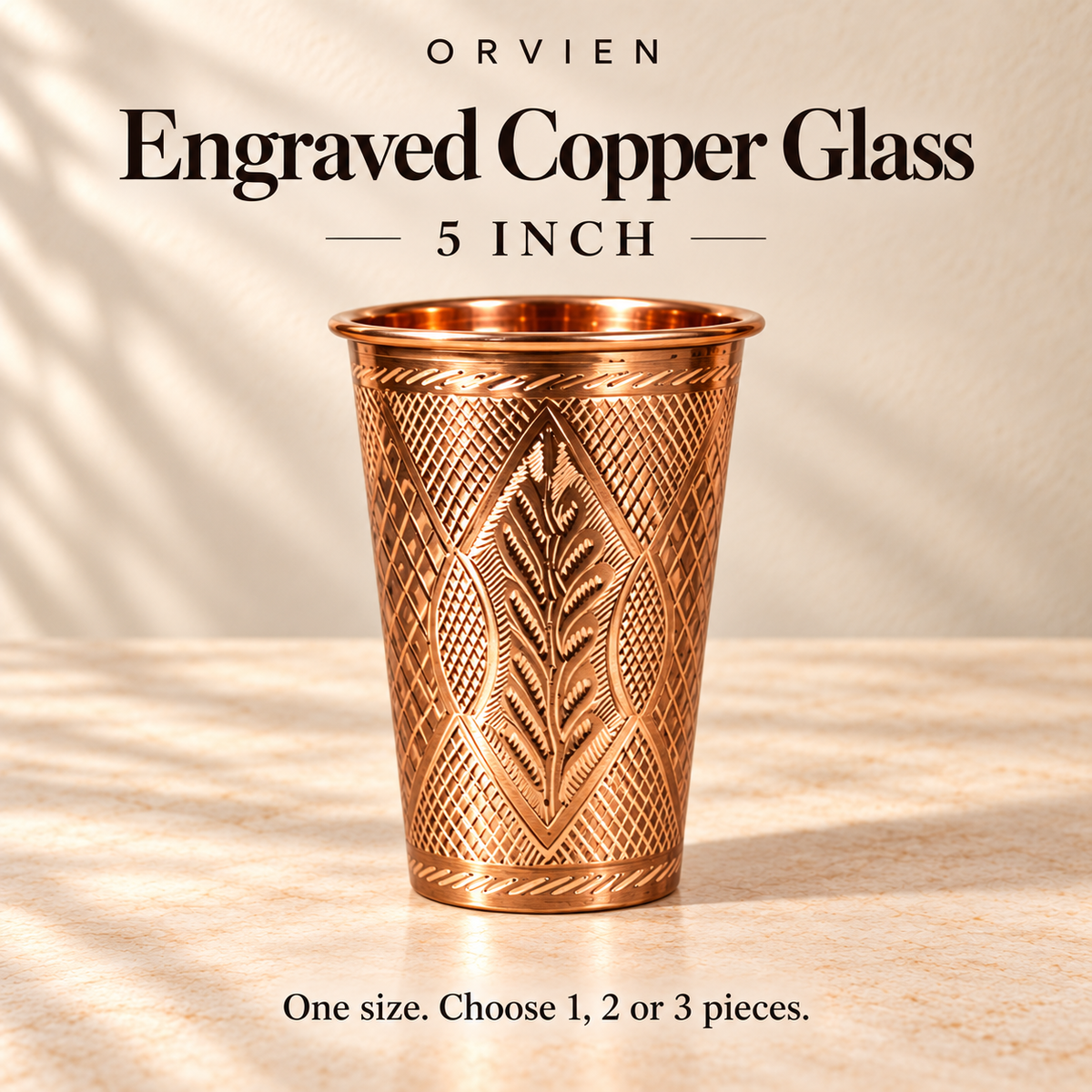 5-inch engraved copper glass; this listing contains the selected quantity of this size only.