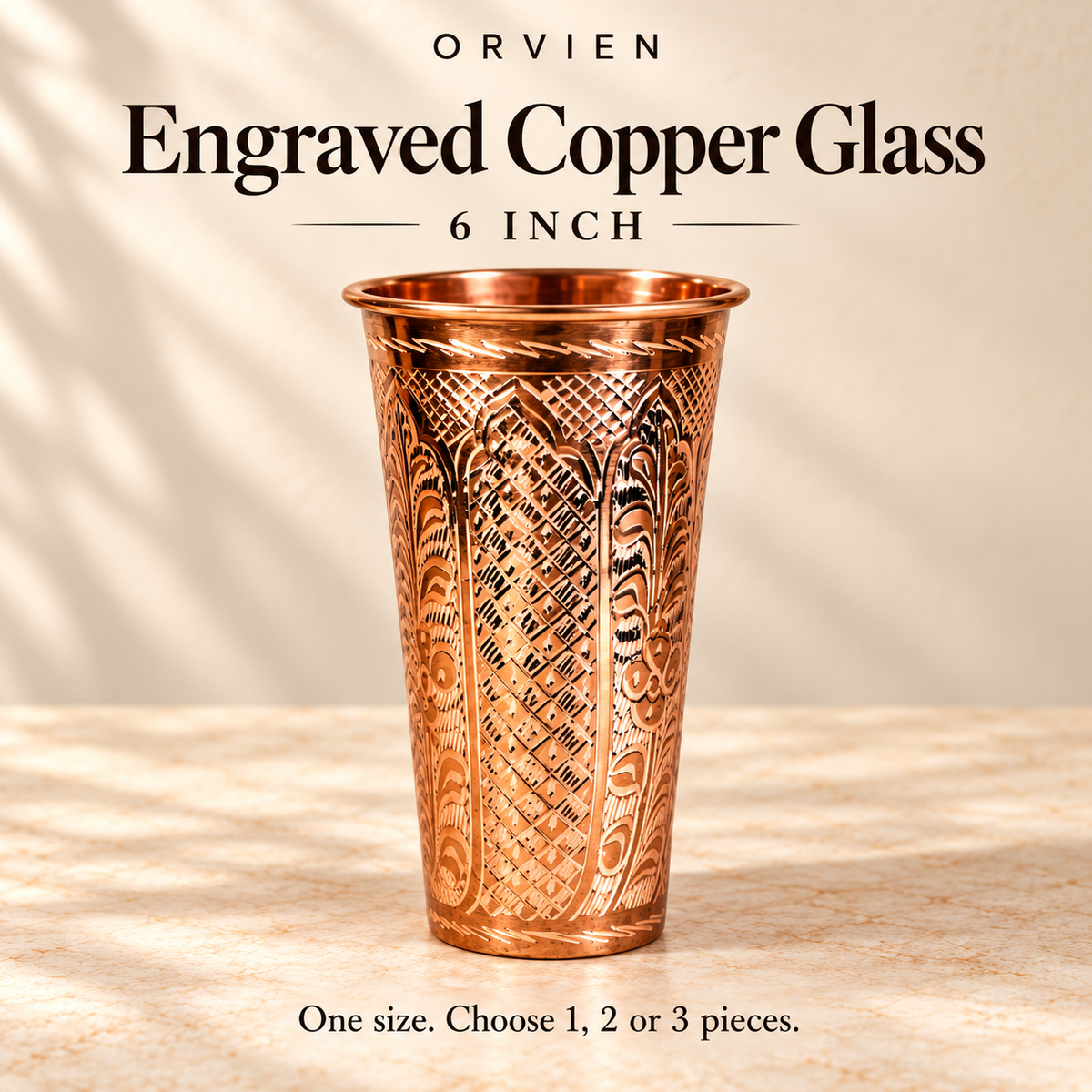 6-inch engraved copper glass; this listing contains the selected quantity of this size only.