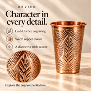 Leaf and lattice engraved detail from the copper glass collection.