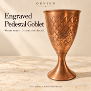 ORVIEN engraved copper pedestal goblet with rolled rim and scalloped pattern, sold individually.