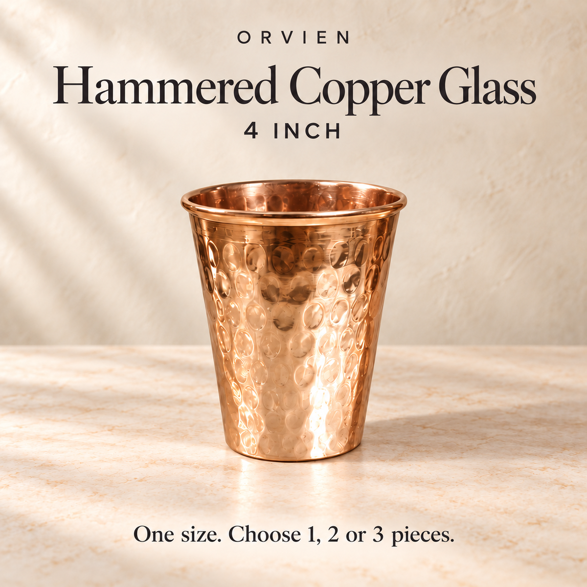 4-inch hammered copper drinking glass; choose 1, 2 or 3 pieces.